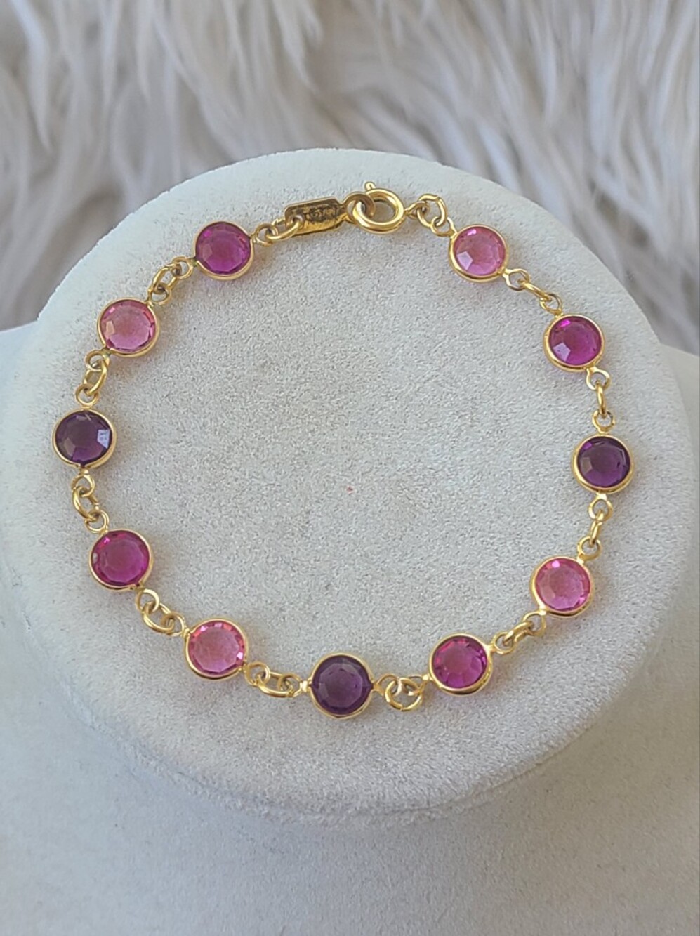 Swarovski Bezel Bracelet with Pink and Purple Crystals- Excellent Condition